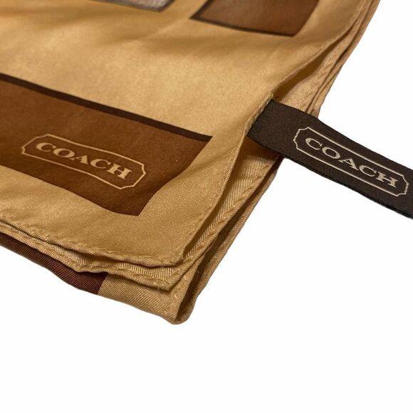 Vintage Coach Signature Logo Scarf Brown And Tan - Picture 10 of 12
